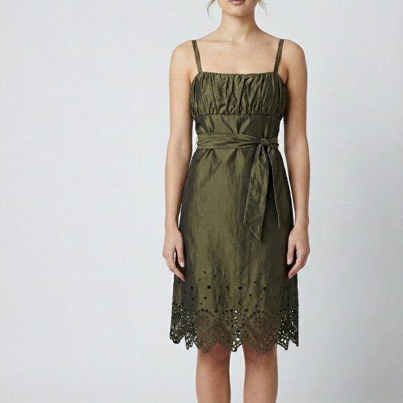 Antonio Melani Dresses & Skirts - Antonio Melani - Olive Green Laser-Cut Hem Dress – Size 4